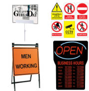 SIGNS, SIGN HOLDERS & BANNERS